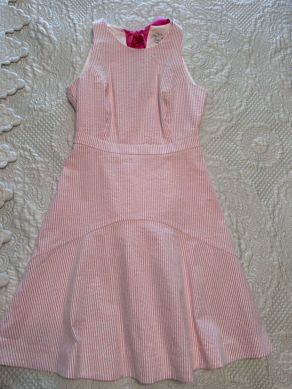 Women JCrew Factory pink White Stripe Ribbon tie Dress 2 NWT